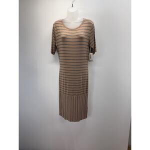 Lularoe Julia Dress Brown Blue Stripes 20's Style Women’s Size Medium NWT